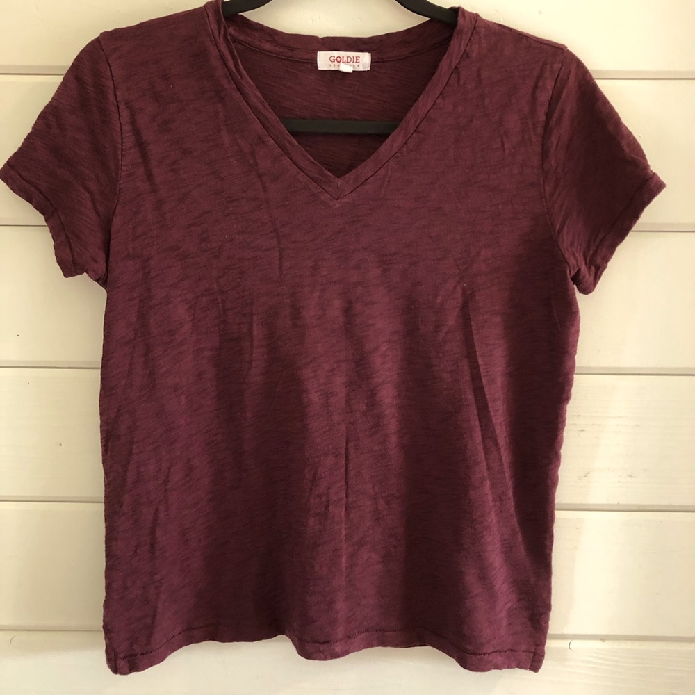EUC GOLDIE LEWINTER LUXURY TEES Signature Slub Boy V Neck Spring Tee Size Small